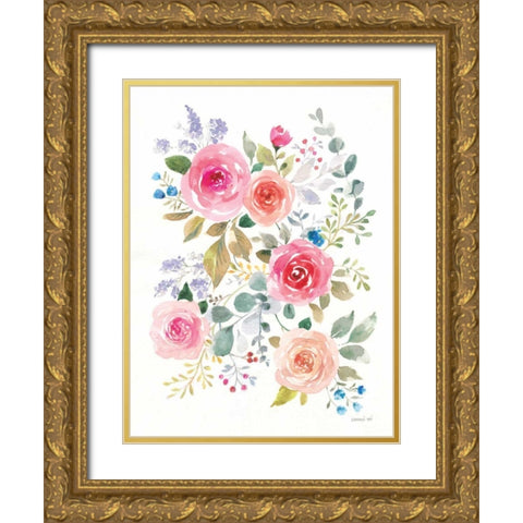 Lush Roses II Gold Ornate Wood Framed Art Print with Double Matting by Nai, Danhui