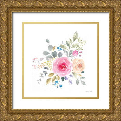 Lush Roses III Gold Ornate Wood Framed Art Print with Double Matting by Nai, Danhui