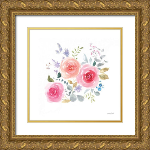 Lush Roses IV Gold Ornate Wood Framed Art Print with Double Matting by Nai, Danhui