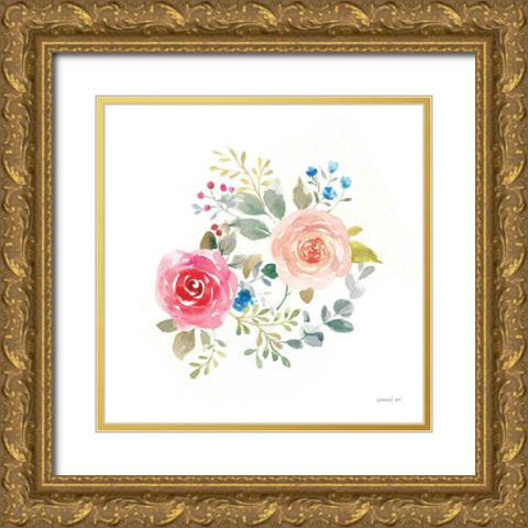 Lush Roses V Gold Ornate Wood Framed Art Print with Double Matting by Nai, Danhui