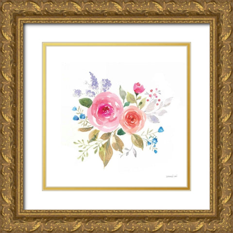 Lush Roses VI Gold Ornate Wood Framed Art Print with Double Matting by Nai, Danhui