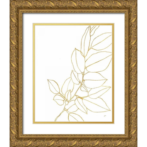 Gold Magnolia Branch II Gold Ornate Wood Framed Art Print with Double Matting by Panganiban, Karyn