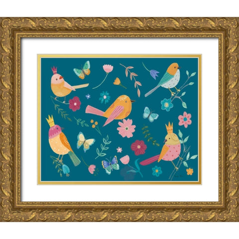 Royal Birds I Blue Gold Ornate Wood Framed Art Print with Double Matting by Zaman, Farida
