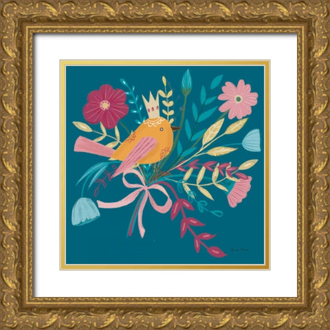 Royal Birds II Blue Gold Ornate Wood Framed Art Print with Double Matting by Zaman, Farida