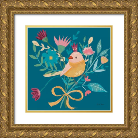 Royal Birds III Blue Gold Ornate Wood Framed Art Print with Double Matting by Zaman, Farida