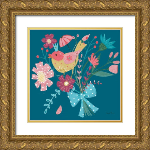 Royal Birds V Blue Gold Ornate Wood Framed Art Print with Double Matting by Zaman, Farida
