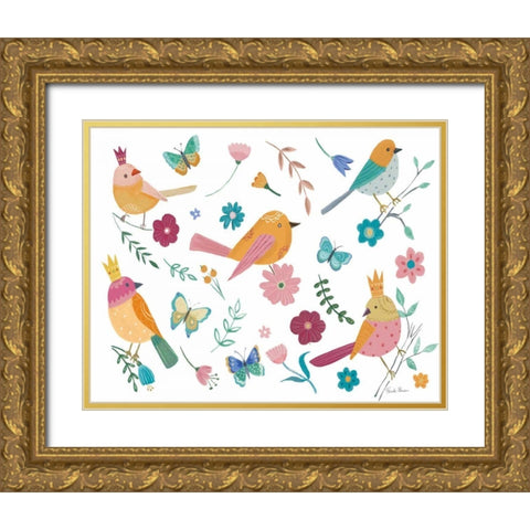 Royal Birds I White Gold Ornate Wood Framed Art Print with Double Matting by Zaman, Farida