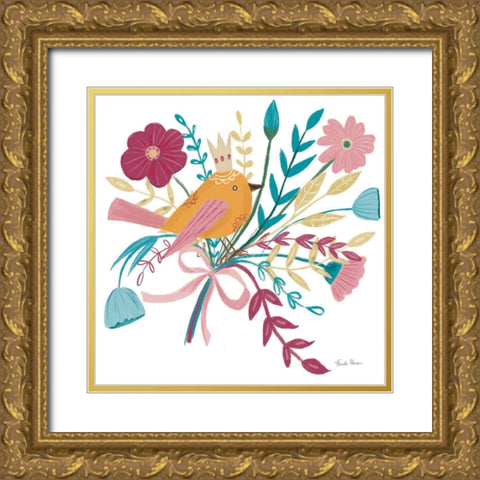 Royal Birds II White Gold Ornate Wood Framed Art Print with Double Matting by Zaman, Farida