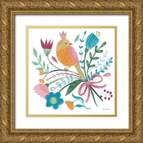 Royal Birds IV White Gold Ornate Wood Framed Art Print with Double Matting by Zaman, Farida