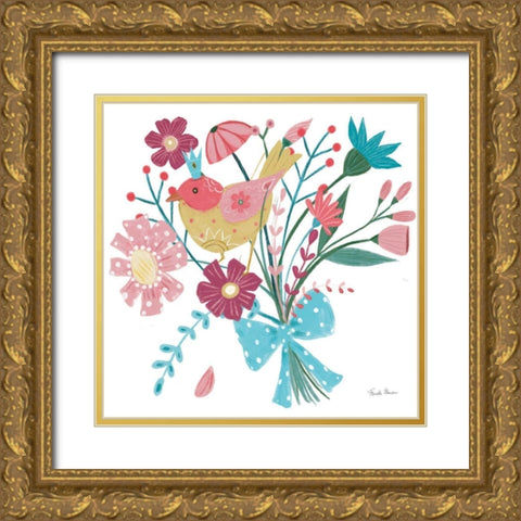 Royal Birds V White Gold Ornate Wood Framed Art Print with Double Matting by Zaman, Farida