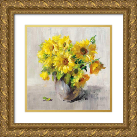 Sunflower Still Life II on Gray Gold Ornate Wood Framed Art Print with Double Matting by Nai, Danhui