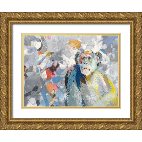 Abstract Chimpanzee Gold Ornate Wood Framed Art Print with Double Matting by Nai, Danhui