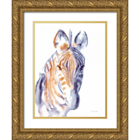 Zebra Neutral Gold Ornate Wood Framed Art Print with Double Matting by Valle, Aimee Del