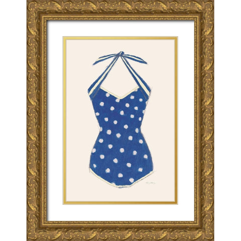 Retro Swimwear II Navy Gold Ornate Wood Framed Art Print with Double Matting by Adams, Emily