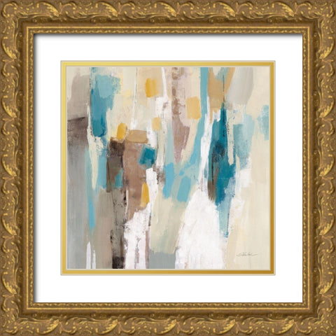 Steps on Sand II Navy Sq Gold Ornate Wood Framed Art Print with Double Matting by Vassileva, Silvia