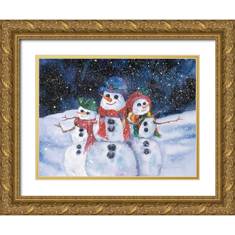 Snowmen Gold Ornate Wood Framed Art Print with Double Matting by McKenna, Kathleen Parr