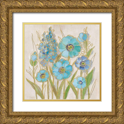 Opalescent Floral I Blue Gold Ornate Wood Framed Art Print with Double Matting by Vassileva, Silvia