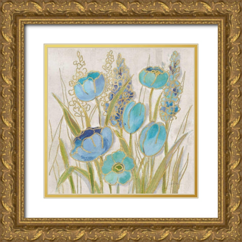 Opalescent Floral II Blue Gold Ornate Wood Framed Art Print with Double Matting by Vassileva, Silvia