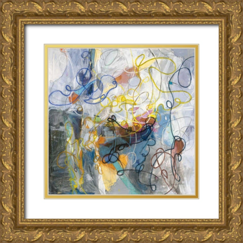 Blue and Sienna Abstract Gold Ornate Wood Framed Art Print with Double Matting by Nai, Danhui