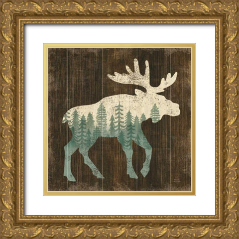 Simple Living Moose Silhouette Gold Ornate Wood Framed Art Print with Double Matting by Mullan, Michael