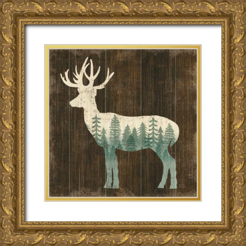 Simple Living Deer Silhouette Gold Ornate Wood Framed Art Print with Double Matting by Mullan, Michael