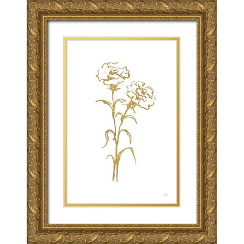 Gold Line Carnation II Gold Ornate Wood Framed Art Print with Double Matting by Paschke, Chris