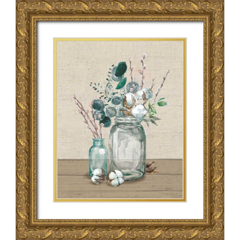 Cotton Bouquet II No Pattern Gold Ornate Wood Framed Art Print with Double Matting by Urban, Mary