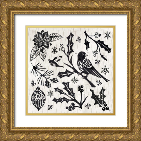 Woodcut Christmas IV Gold Ornate Wood Framed Art Print with Double Matting by Brissonnet, Daphne