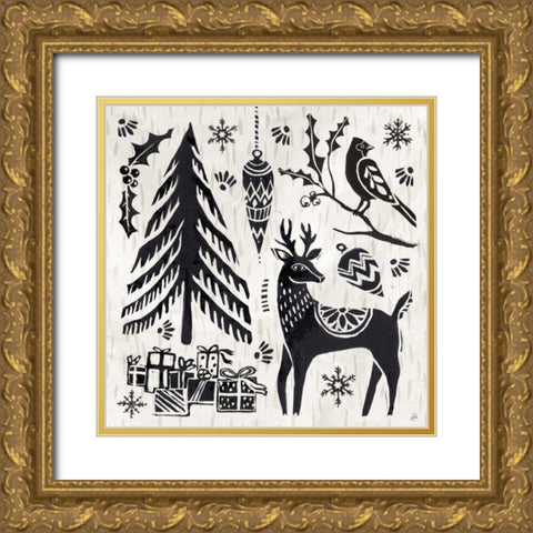 Woodcut Christmas V Gold Ornate Wood Framed Art Print with Double Matting by Brissonnet, Daphne
