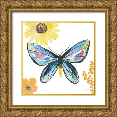 Beautiful Butterfly III Blue No Words Gold Ornate Wood Framed Art Print with Double Matting by Miller, Sara Zieve