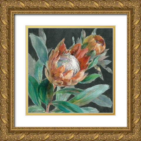 Deep Tropical Protea Crop Gold Ornate Wood Framed Art Print with Double Matting by Nai, Danhui