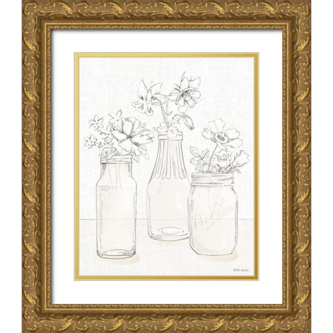 Peaceful Petals III Neutral Gold Ornate Wood Framed Art Print with Double Matting by Grove, Beth