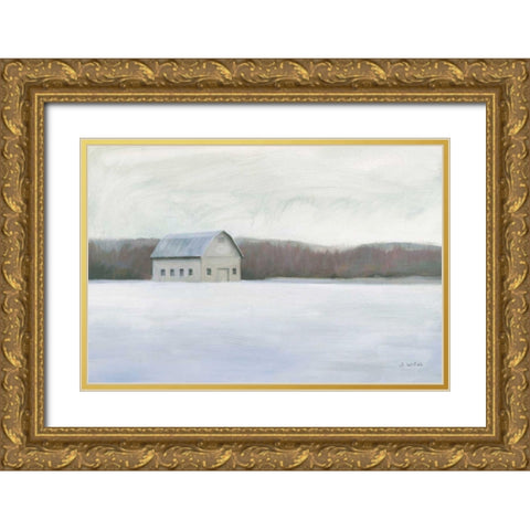 Winter Barn Gold Ornate Wood Framed Art Print with Double Matting by Wiens, James