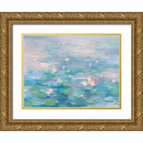 Sunrise Waterlilies Gold Ornate Wood Framed Art Print with Double Matting by Nai, Danhui