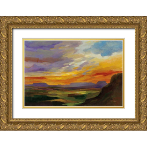 Sonoran Desert Sunset Gold Ornate Wood Framed Art Print with Double Matting by Vassileva, Silvia