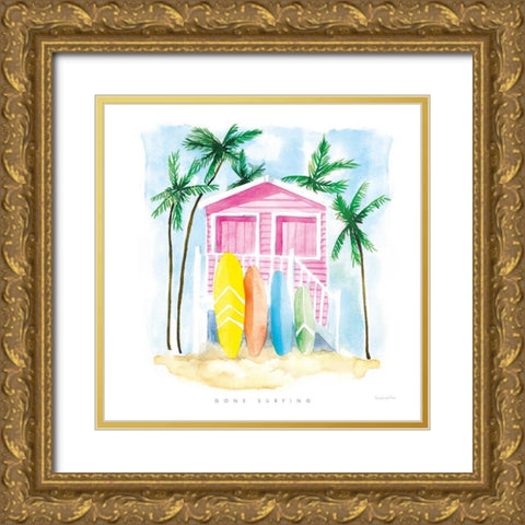 Gone Surfing Gold Ornate Wood Framed Art Print with Double Matting by Charro, Mercedes Lopez