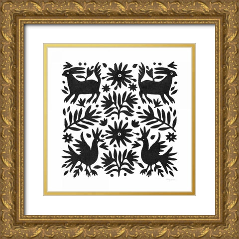 Otomi Elegance Black I Gold Ornate Wood Framed Art Print with Double Matting by Green, Nancy