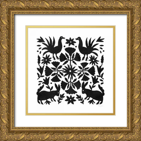 Otomi Elegance Black V Gold Ornate Wood Framed Art Print with Double Matting by Green, Nancy