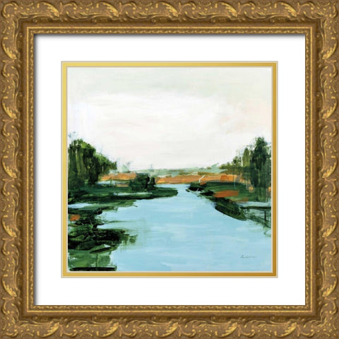 River Flowing Through Gold Ornate Wood Framed Art Print with Double Matting by Munger, Pamela