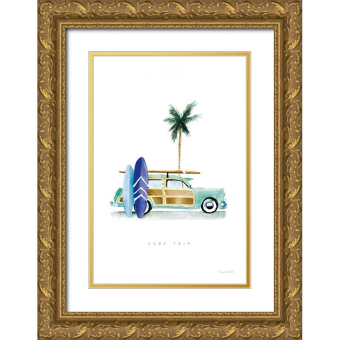 Surf Days I Gold Ornate Wood Framed Art Print with Double Matting by Charro, Mercedes Lopez
