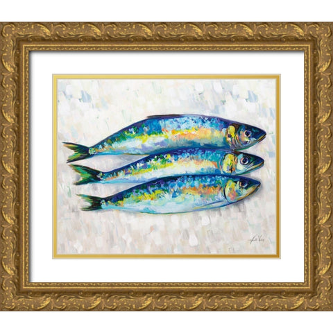 Fish Trio Gold Ornate Wood Framed Art Print with Double Matting by Vertentes, Jeanette