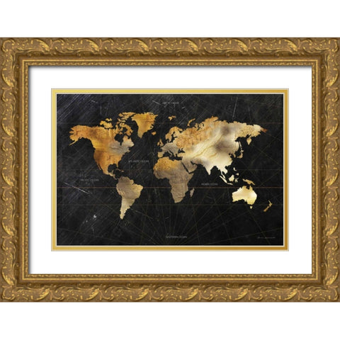 Dramatic World Map Gold Ornate Wood Framed Art Print with Double Matting by Escalante, Omar