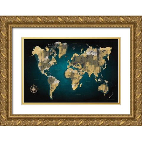 Sketched World Map Gold Ornate Wood Framed Art Print with Double Matting by Escalante, Omar