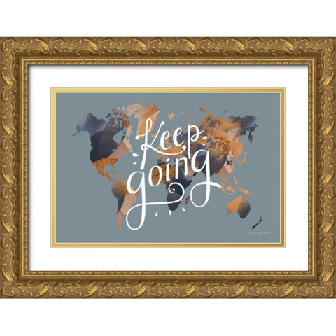 Keep Going World Map Gold Ornate Wood Framed Art Print with Double Matting by Escalante, Omar