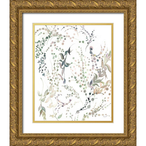 Leafy Tendrils Gold Ornate Wood Framed Art Print with Double Matting by Rice, Kristy