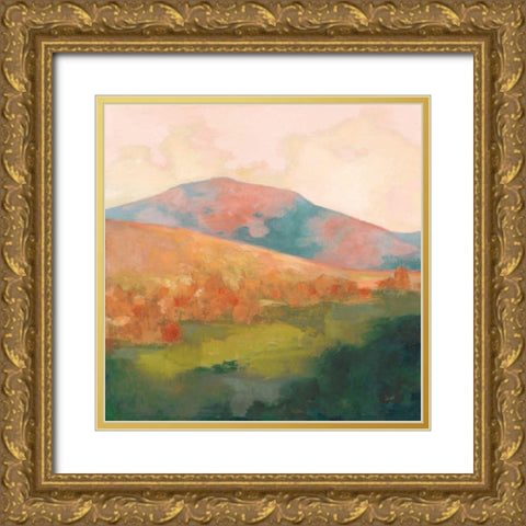 Mountain Morning Pink Gold Ornate Wood Framed Art Print with Double Matting by Purinton, Julia