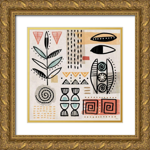 Tribal Tones V Gold Ornate Wood Framed Art Print with Double Matting by Charron, Veronique