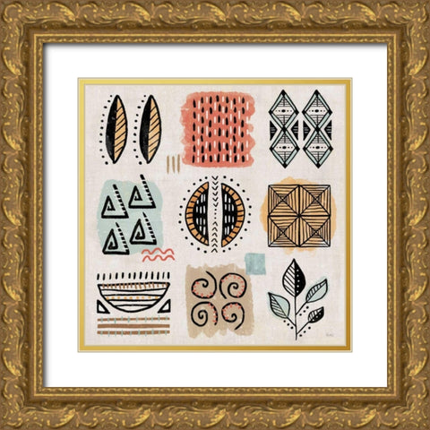 Tribal Tones IX Gold Ornate Wood Framed Art Print with Double Matting by Charron, Veronique