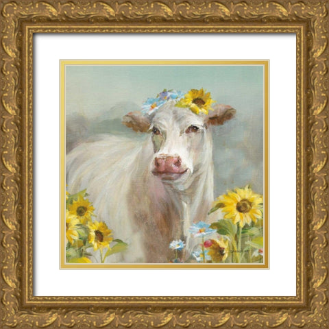 A Cow in a Crown Gold Ornate Wood Framed Art Print with Double Matting by Nai, Danhui