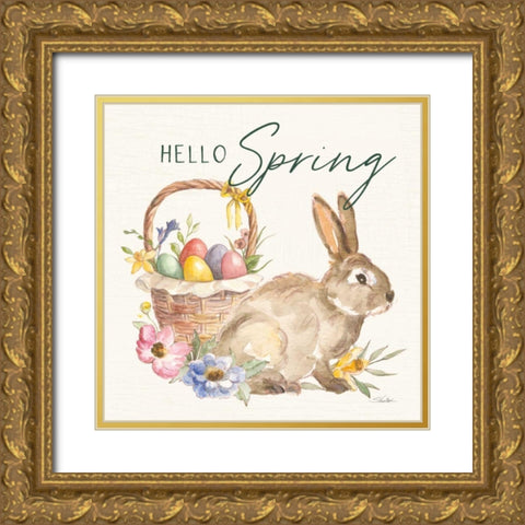 Happy Easter VII Hello Pineneedle Green Gold Ornate Wood Framed Art Print with Double Matting by Vassileva, Silvia